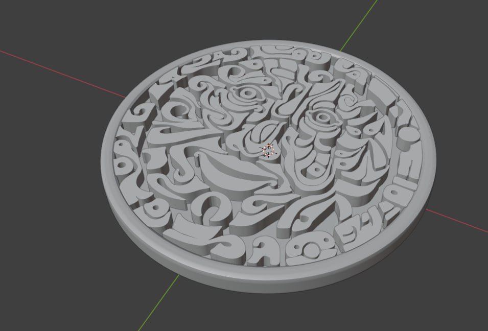Render del modelo 3D de un medallón con figuras.